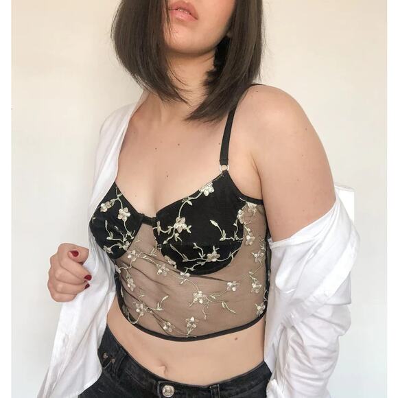 NEW Nuez Moscada The Gardenia Bustier Women's SZ Medium Black Embroidered Floral - Picture 1 of 6